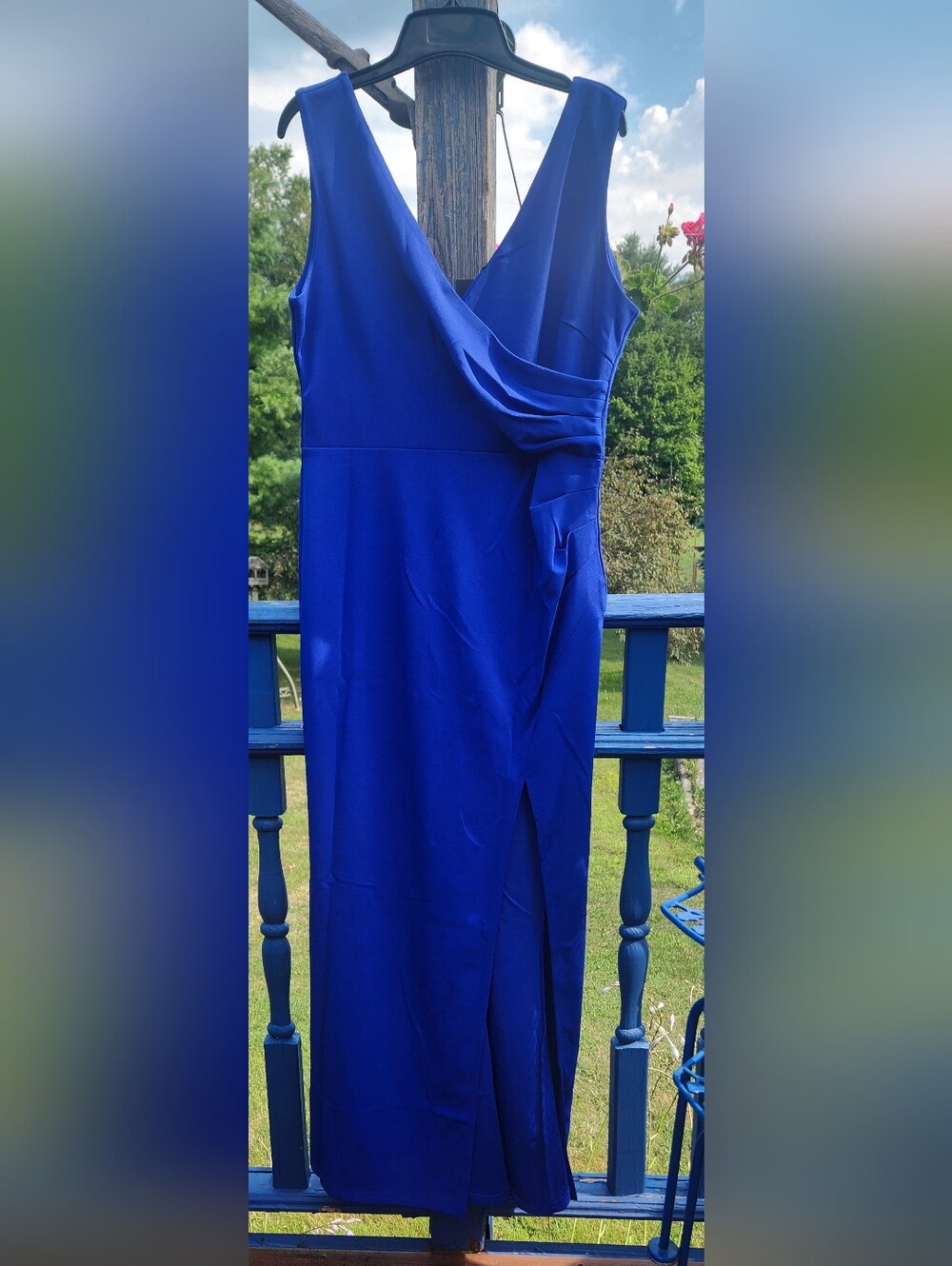 NWT WOOSEA Women Sleeveless V Neck Split Evening Cocktail Long Dress Royal Blue